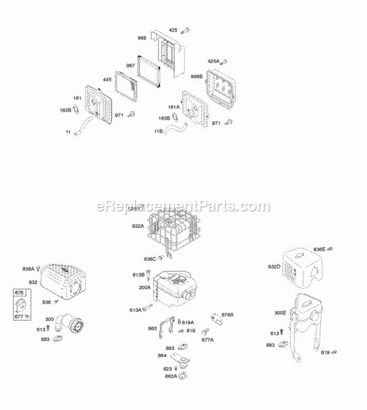 Air Cleaner Exhaust System Diagram and Parts List for 150212-0115-E1  Briggs and Stratton Engine